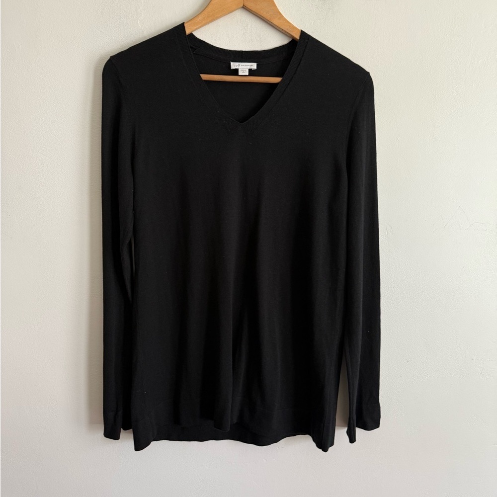J. Jill Black Silk Cotton Knit Blend V-Neck Long Sleeve Top size S Tall
